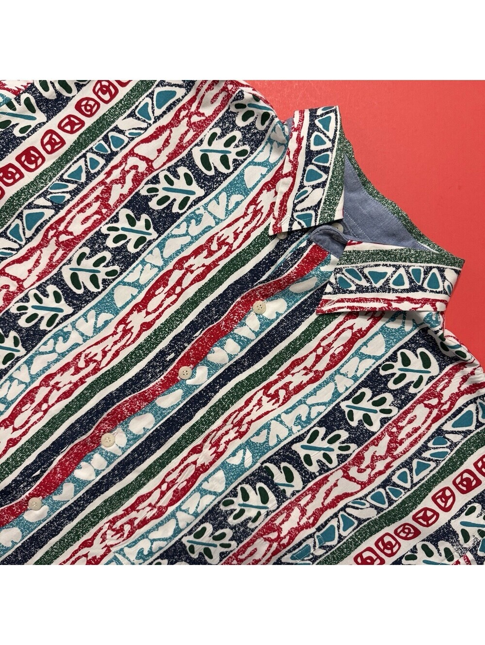 Vintage Catalina Button Down Shirt Multicolor Short Sleeve Leaf Geometric Men’s